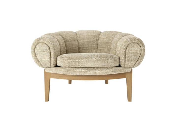 GUBI fauteuil CROISSANT en tissu (Cat. E, socle en chêne - Tissu et bois massif)