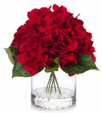 Enova Home Artificial Large Silk Hydrangea Fake Flowers Arrangement in Clear Glass Vase for Home Wedding Decoration