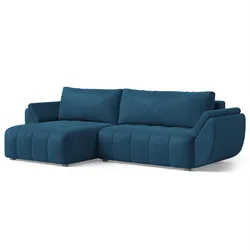 ECKSOFA OLSI Blau Velours-Stoff mit Schlaffunktion