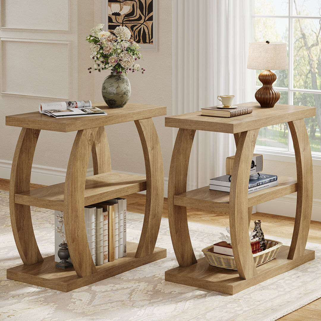 Blue Elephant Frame End Table Oak Wood 60cm H X 30cm W X 60cm D
