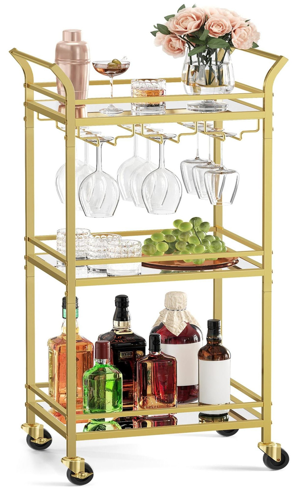 Merkloze 3-laagse rollende trolley met wielen en spiegels