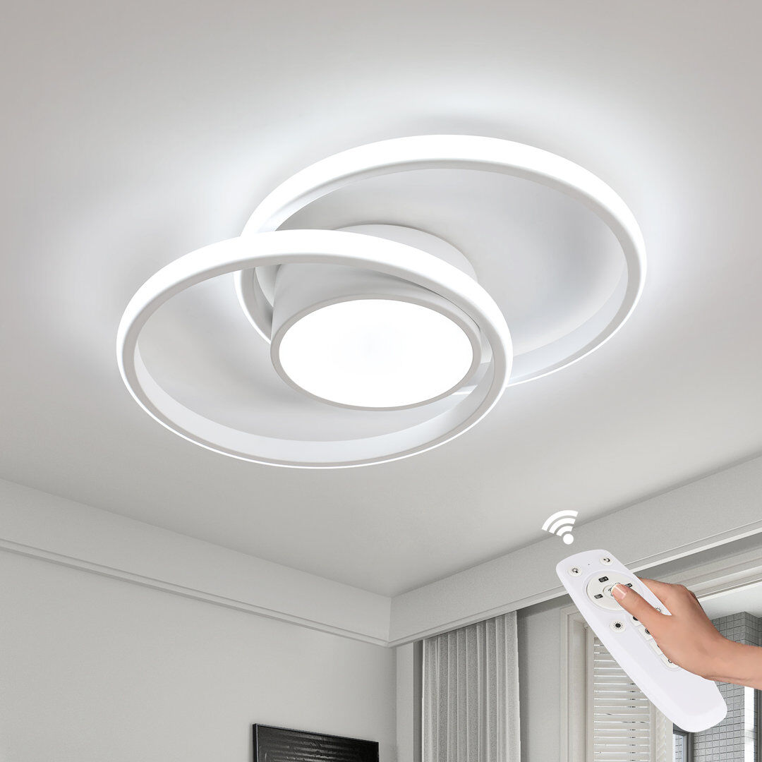 Metro Audriauna 2-Light Dimmable Flush Mount Ceiling Light with Remote Control White 6cm H X 40cm W X 28.5cm D