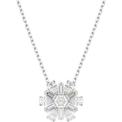 Kette mit Anhänger SWAROVSKI "Idyllia E Florere Schneeflocke", silber (metallfarben, kristallweiß), Halsketten, Damen, Metall, L: 45, mit Swarovski Zirkonia (synth.)
