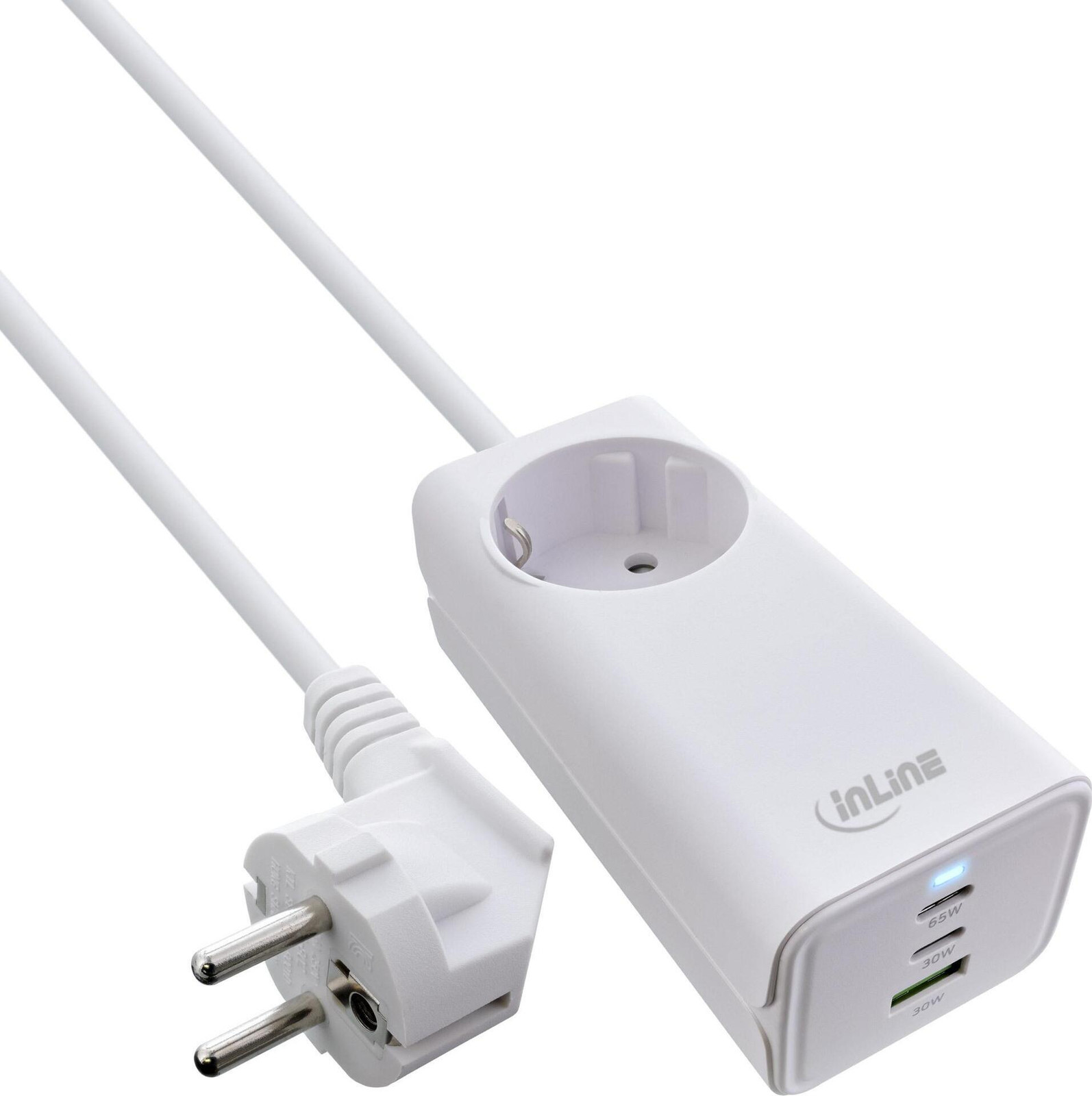 InLine USB-voeding GaN-oplader met 2x USB-C en 1x USB-A en veiligheidscontactaansluiting