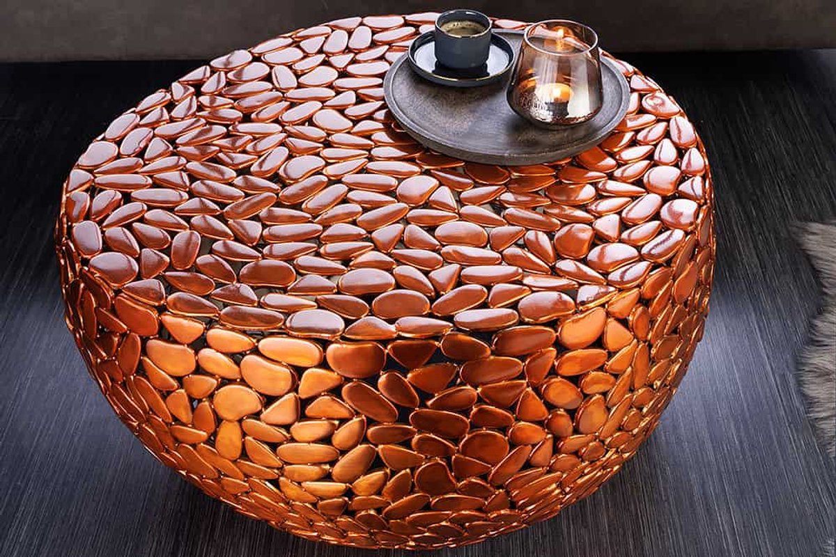 Invicta Interior Ronde salontafel Stone Mosaic koper metaal mozaiek handgemaakt - Diameter: 75 cm