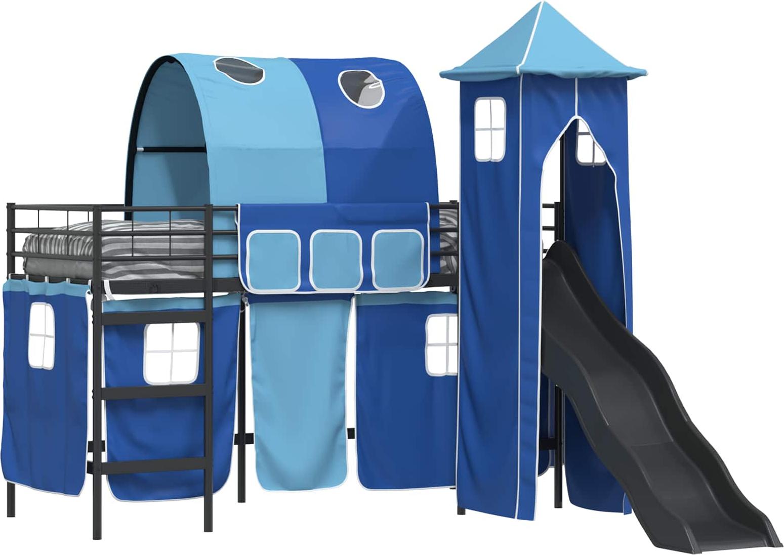 Kinder Etagenbett Gestell Schwarz und Blau 100 x 190 cm Metall