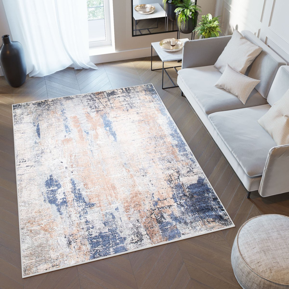 Tapiso Toscana Vloerkleed Abstract Marineblauw B/D: 200 x 300 cm