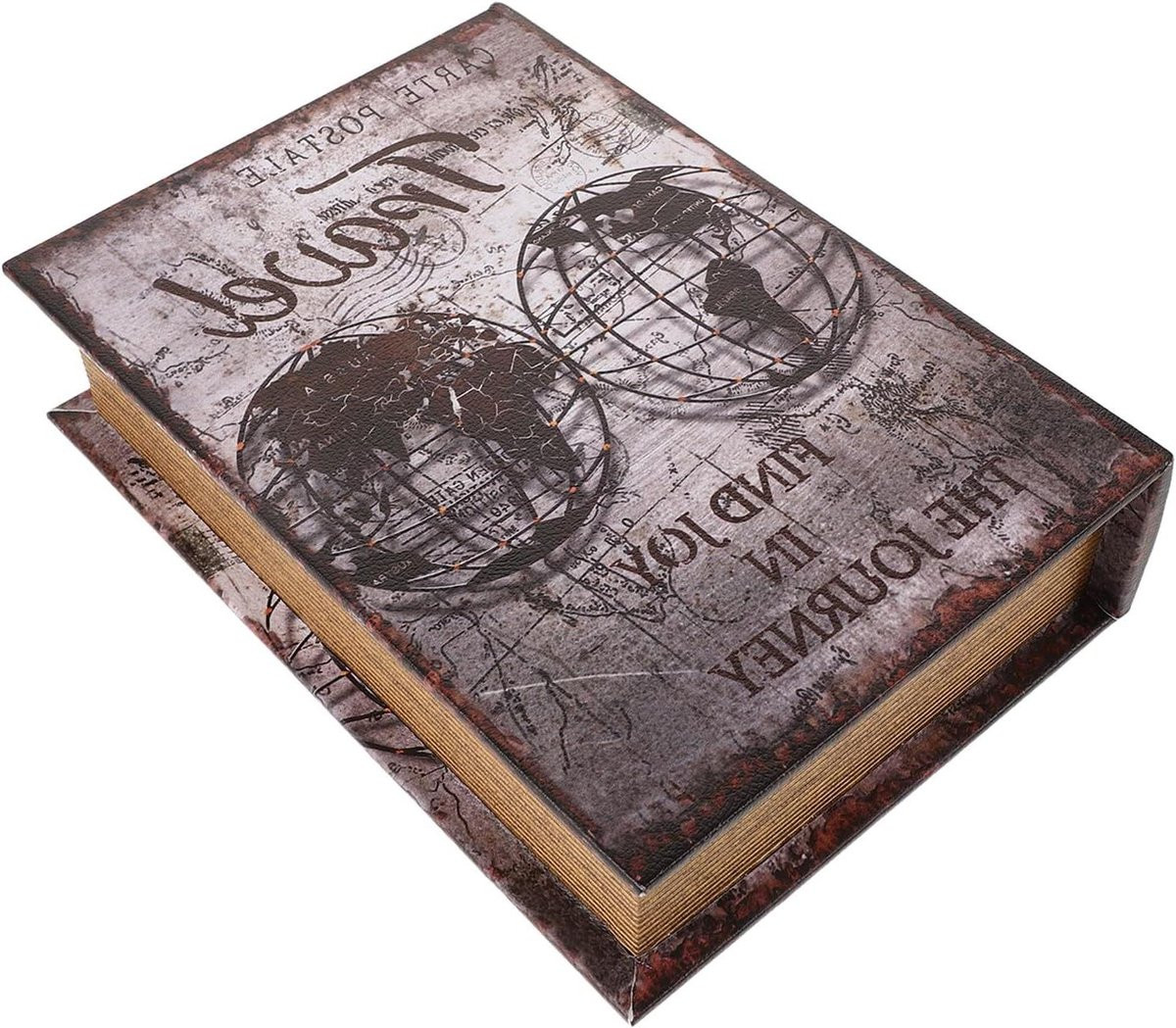 Decoratieve Boekenbox met Vintage Wereldkaart - Nep Boek Opberger - Multicolor - B/D/H: 30 x 22 x 7,5 cm