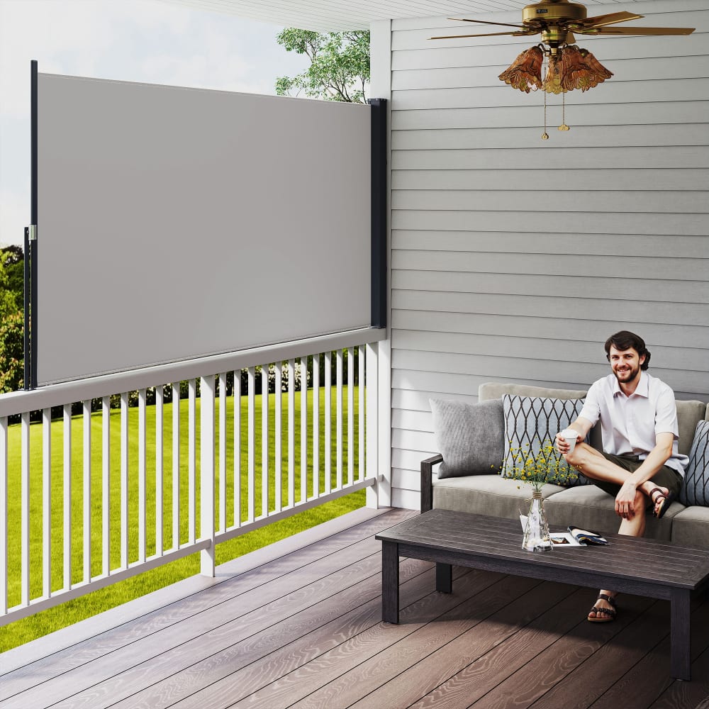 Outsunny Store latéral brise-vue paravent rétractable dim. 3l x 1,40h m gris Gris 300x140x4cm