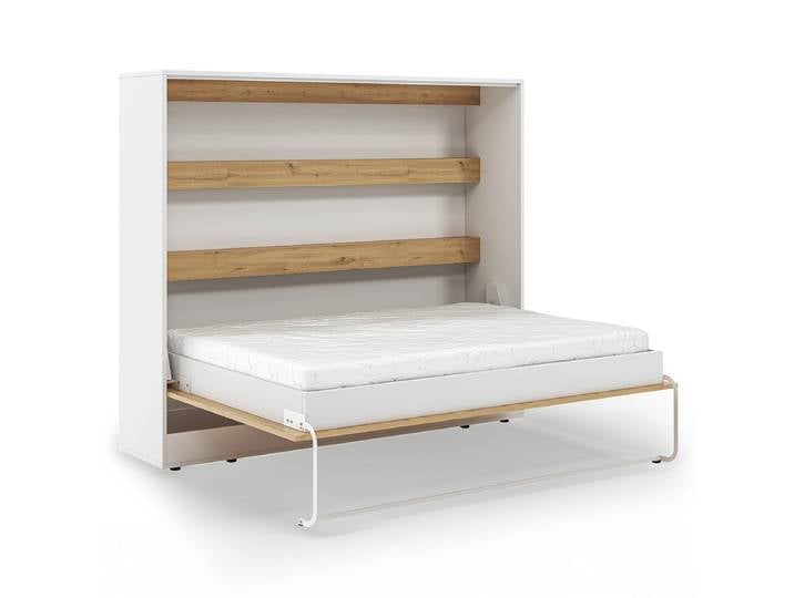 Lit escamotable 140x200 horizontal sommier inclus Devon Blanc et Bois