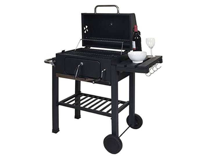 Mendler Grillwagen HWC-K93 110x100x51cm schwarz Stahl Holzkohlegrill, Standgrill, Barbecue, BBQ, Gartengrill, mit Deckel, Ablagen