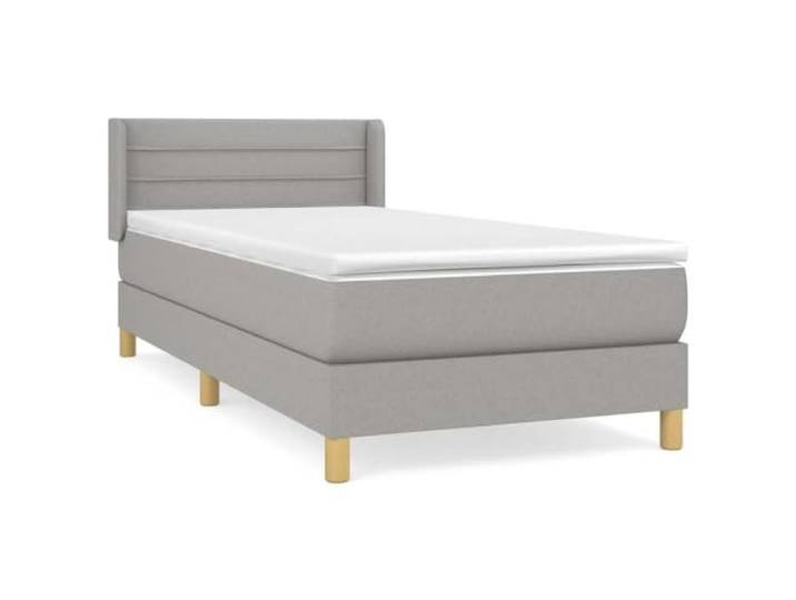 PUGYNBK Boxspringbett mit Matratze, Stoff, Hellgrau, 90 x 190 cm Verstellbares Kopfteil, Taschenfederkerne, mittlere Festigkeit, atmungsaktives Gewebe