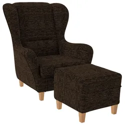 Supellex Sofia Ohrensessel mit Hocker   Webstoff Vienna Mocca