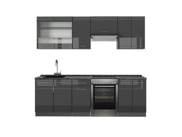 Cuisine Fame-Line 240cm sans PT Anthracite Haute brillance/Anthracite Vicco 57091
