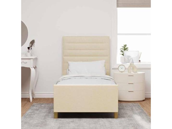 KTHLBRH Bettgestell Stoff Creme 90 x 200 cm Einfaches Design, robuste Konstruktion, kein Netz, warme Beschichtung
