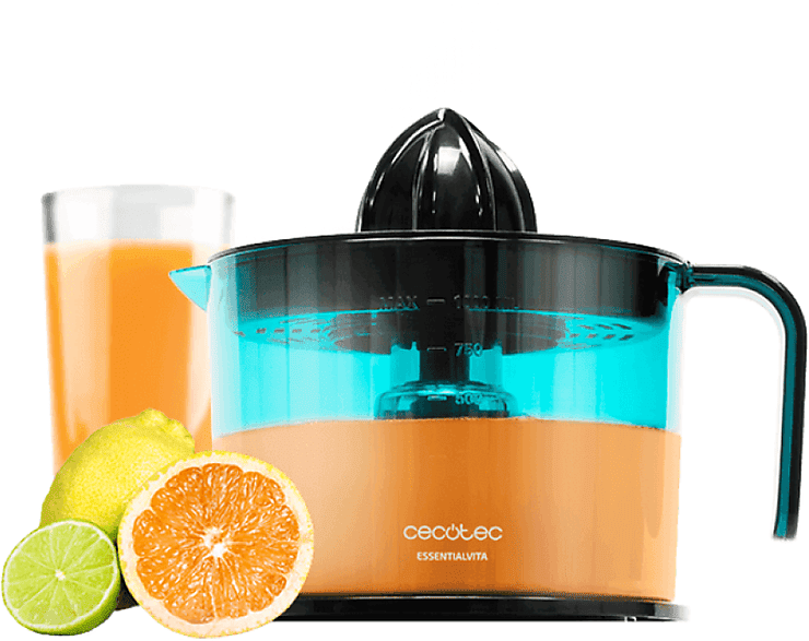 Exprimidor - Cecotec EssentialVita Adjust Black, 40W, 1L, Desmontable, Dos conos, Negro