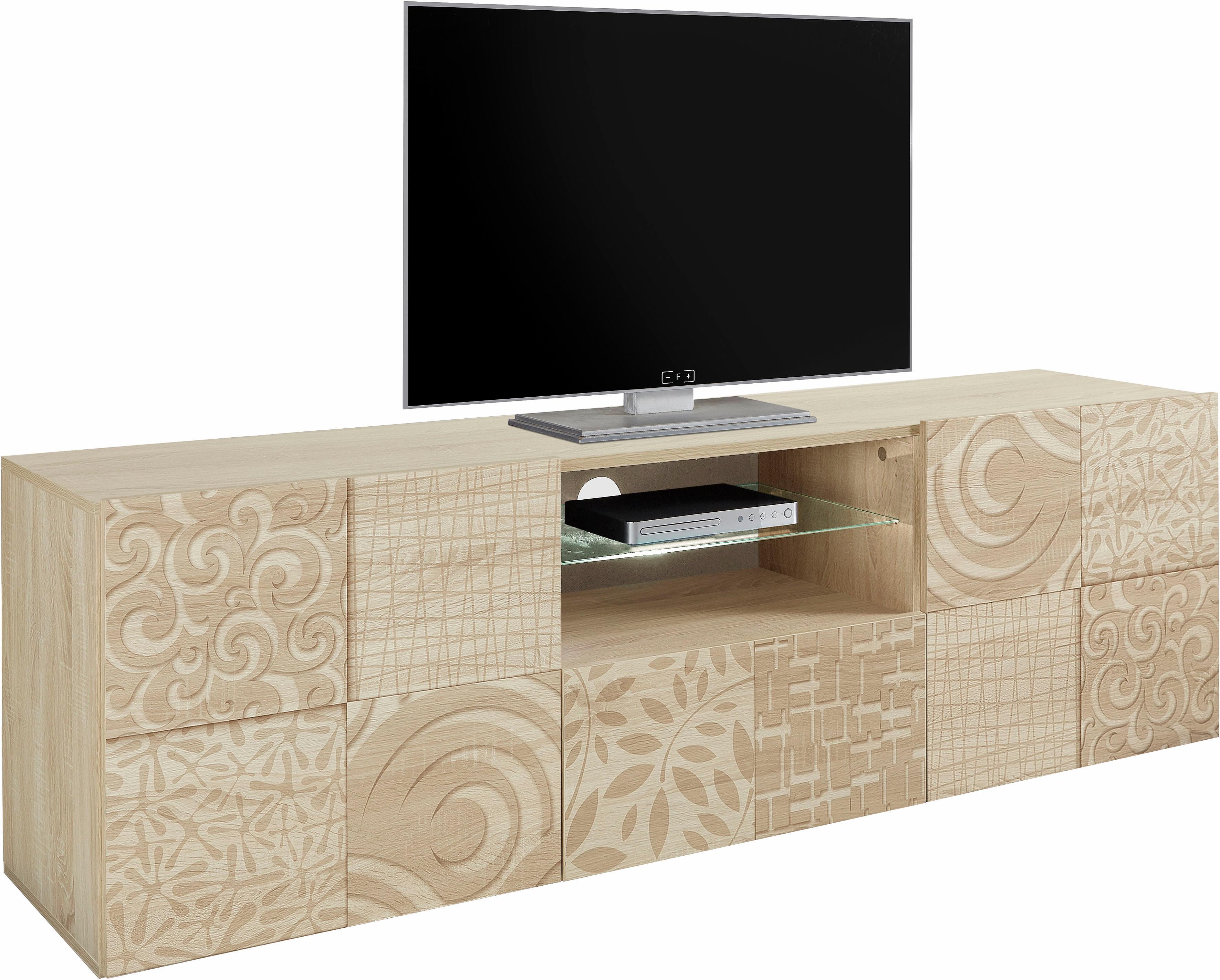 Lowboard HOME AFFAIRE "Miro", braun (eichefarben sägerau mit siebdruck), Sideboards, Lowboard, Breite 181 cm mit dekorativem Siebdruck