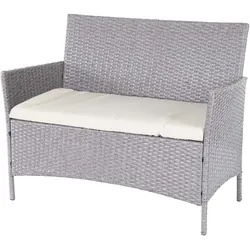 Poly-Rattan Gartenbank Hamar, Sitzbank Bank ~ grau, Kissen creme