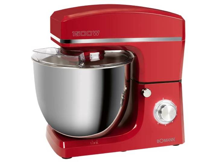 Bomann Knetmaschine XXL Knetmaschine Küchenmaschine 8 Geschwindigkeitsstufen 10 Liter-Edelstahlschüssel 1500 Watt 6 kg Teigzubereitung transparenter Spritzschutzdeckel KM 6036 CB rot