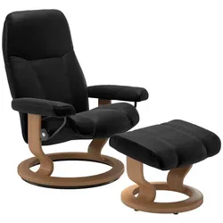 Stressless Sessel mit Hocker Consul Classic Leder Schwarz Batick Black L (Large)