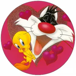 Essbares Papier „Looney Tunes“ Sylvester & Tweety, Herz, 19,5 cm