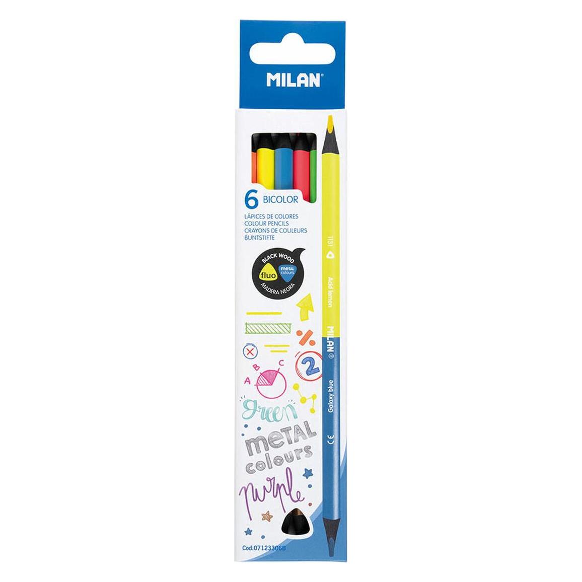 Milan Two-color triangular black wood pencils (fluorescent + metallic colors), 6 units (6x) (60617541)