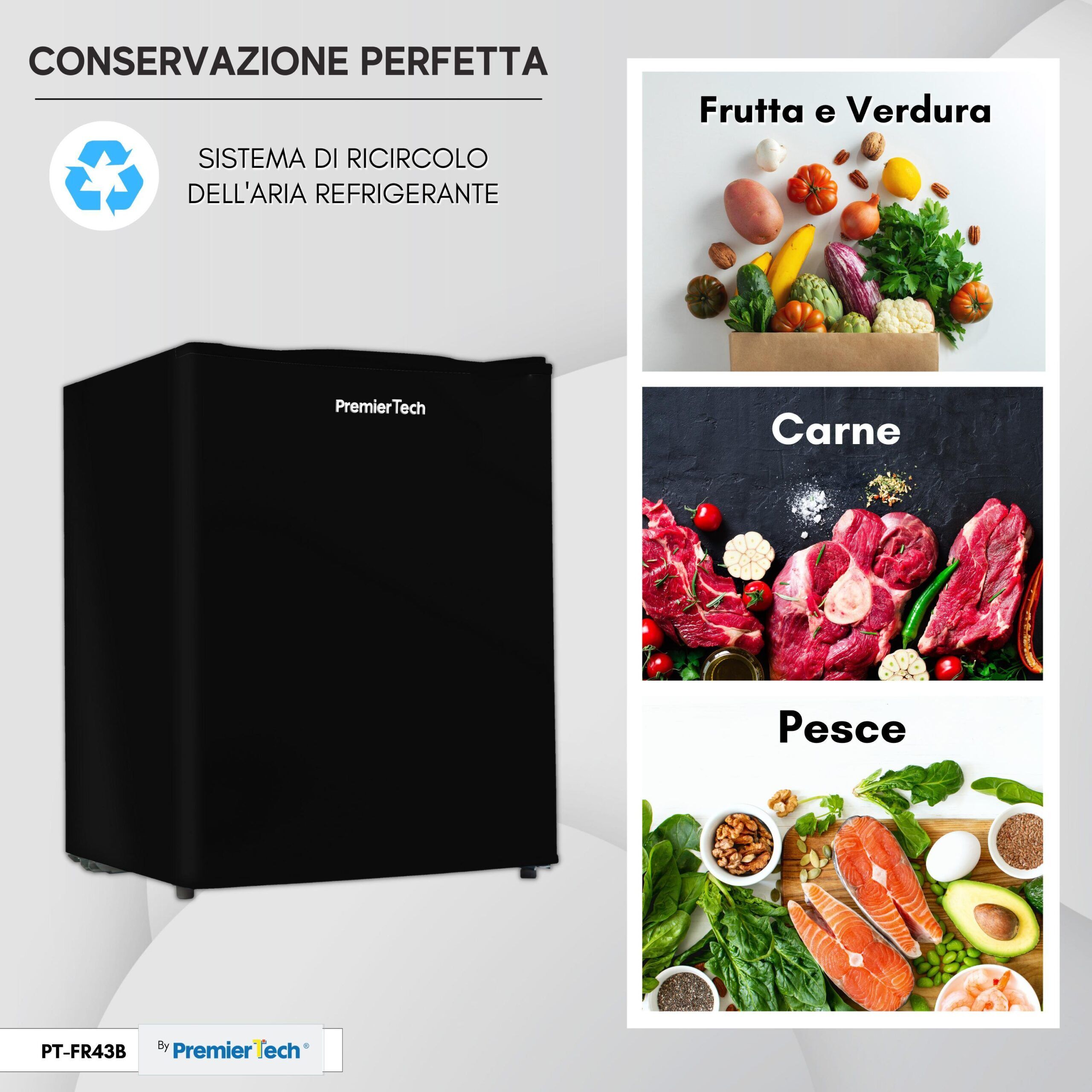 PremierTech® PremierTech PT-FR43B Mini Freezer Nero, Congelatore 42 litri , -24° gradi 4**** Stelle, Porta Reversibile, Classe E 39dB
