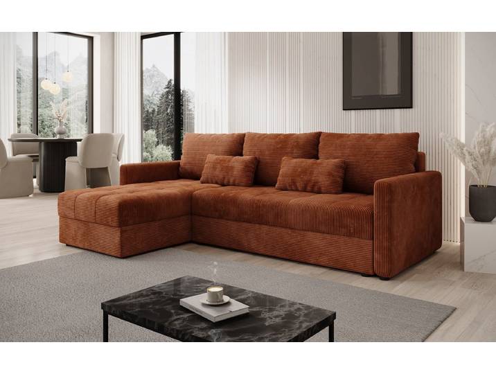 Designer Ecksofa Roma in Cord mit Schlaf- und Klappfunktion - Orange - Links - Cord - Luxusbetten24
