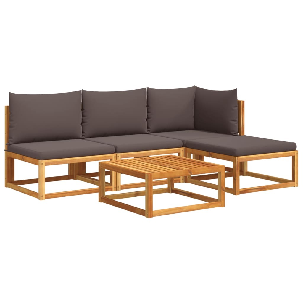 5-tlg. Gartensofa-Set mit Kissen Holz Akazie & Seil