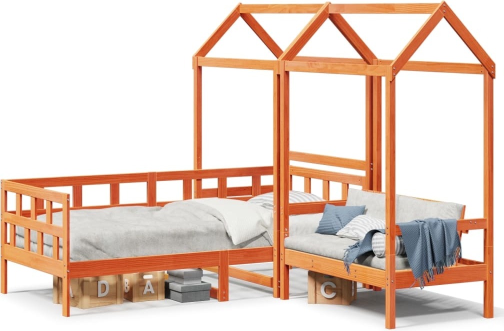 Maison Exclusive - Tagesbett Set mit Dach Wachsbraun 90x200 cm Massivholz Kiefer