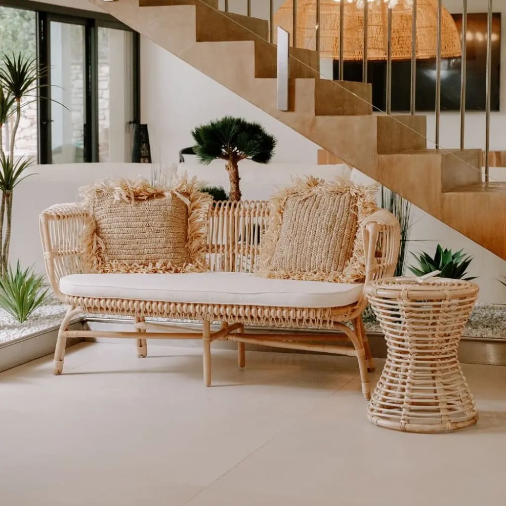 HYDILE Banquette en rotin avec coussin Beige 77x75x160cm