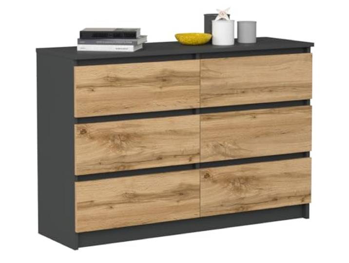 VBChome Kommode mit 6 Schubladen, Anthrazit-Artisan, 120 x 39 x 81 cm, Grifflose Holz-Schubladenkommode, Moderner Mehrzweckschrank für Flur, Schlafzimmer, Wohnzimmer & Kinderzimmer, Einfache Montage