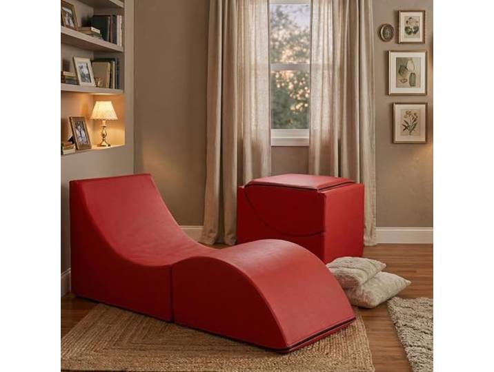 Talamo Italia - Klappbett Andreina, Hocker, der in ein Einzelbett umgewandelt werden kann, Chaiselongue aus Öko-Leder, 100 % Made in Italy, 130 x 50 x 50 cm, Rot