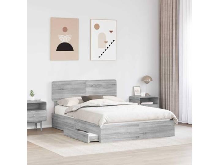 SKTQYQO Boxspringbett Grau Sonoma 150 x 200 cm Technisches Holz, ausziehbare Schubladen, minimalistisches Design, robuste Struktur