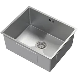ML-Design Spülbecken Edelstahl 50 × 40 cm – Rechteckige Einbau-/Unterbauspüle, Einzelbecken mit Ab- & Überlaufgarnitur & Siphon, Edelstahl-Küchenspüle