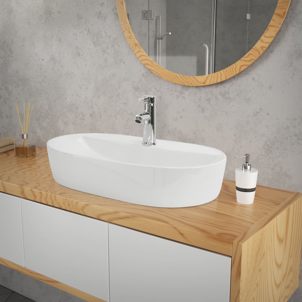 ML-Design Lavabo ovalado blanco cerámico con desagüe a juego