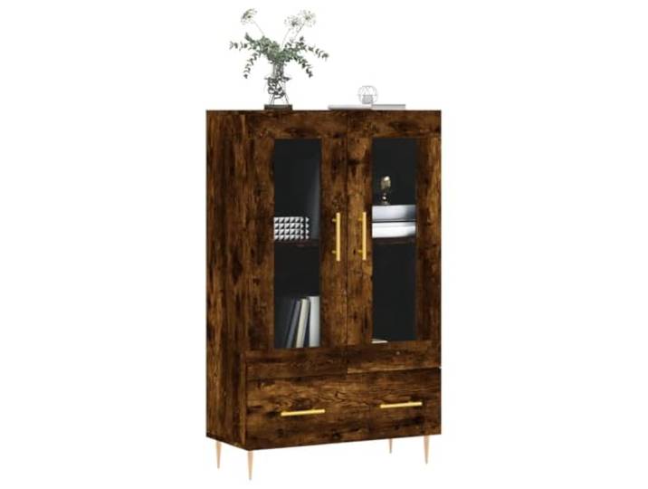 KTHLBRH Anrichte Eiche Rauch 69,5 x 31 x 115 cm Holz mehrschichtig Beine aus Metall, Glastür, großer Stauraum, stabile Tischplatte zur Dekoration