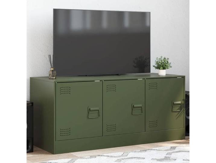 Meuble TV vert olive 99x39x44 cm acier banc TV meuble télé meuble multimédia buffet TV meuble hifi centre de 841647