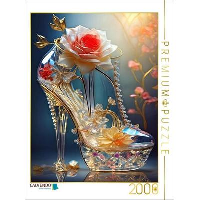 CALVENDO Puzzle Gläserner Pumps mit ausgefallenem Absatz, Rosen und Verzierungen | 2000 Teile Lege-Größe 90x67cm Foto-Puzzle für glückliche Stunden,