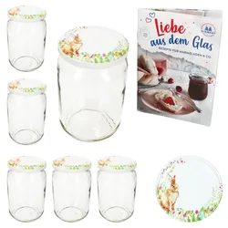 6er Set Sturzglas 720ml Einmachglas Osterfreude Deckel Ostern Hase Rezept-Heft
