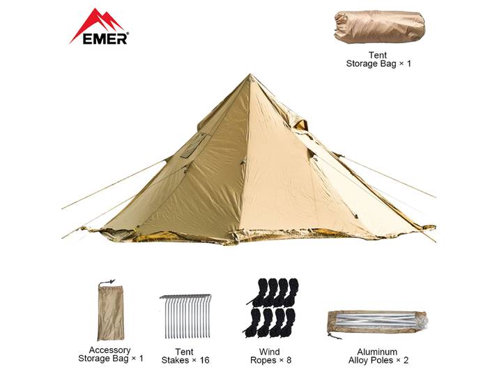 EMER – Tente de camping pyramidale ultralégère avec jupe pare-neige pour voyage, tourisme, randonnée en plein air, grand tipi, randonnée, bushcraft