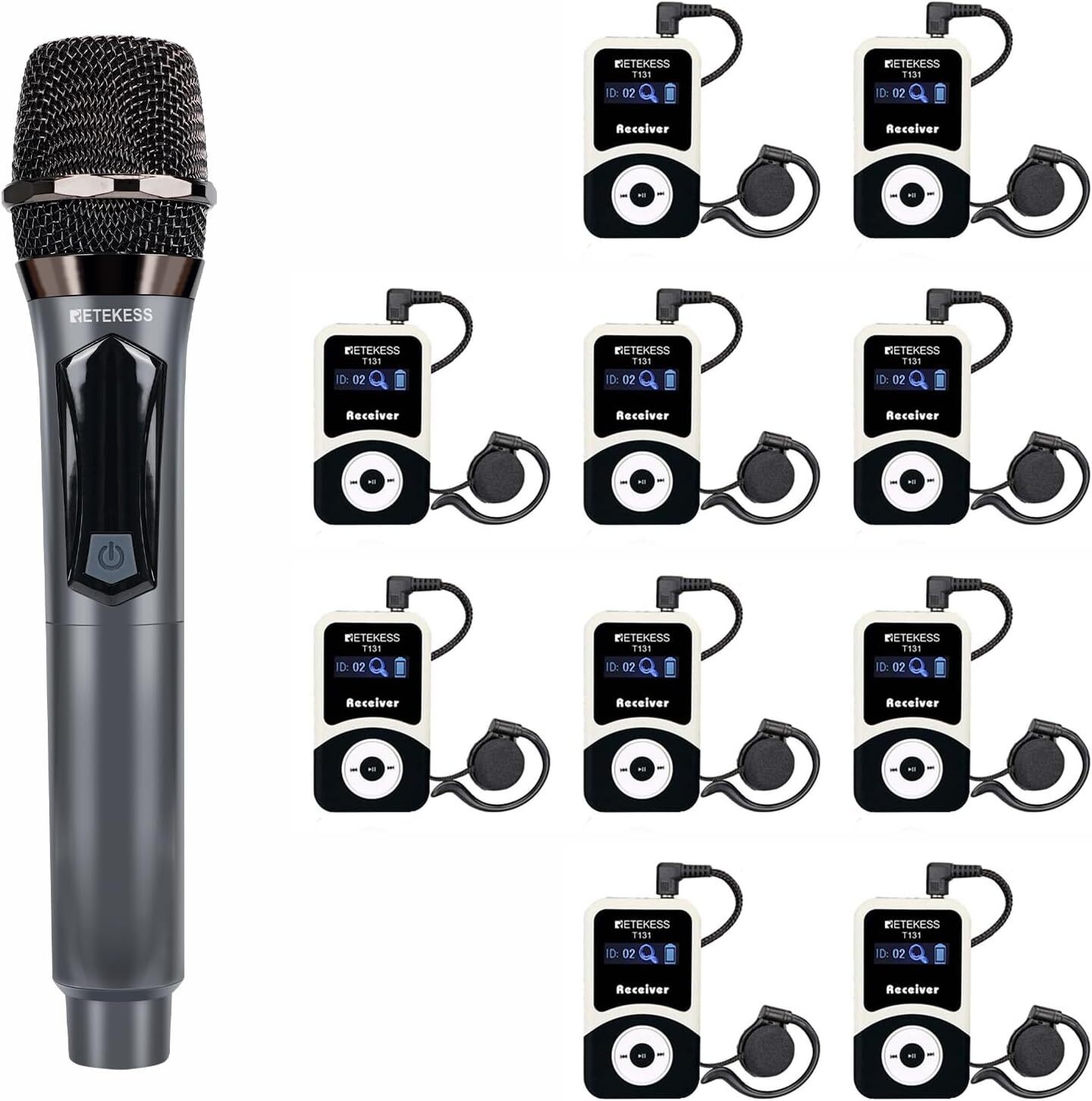 Retekess T131 Wireless Tour Guide System, 100 m/328 Fuß Audio-Flüsterführungssystem, mit T130 Wireless Handmikrofonsender, für Konferenz, Schulung