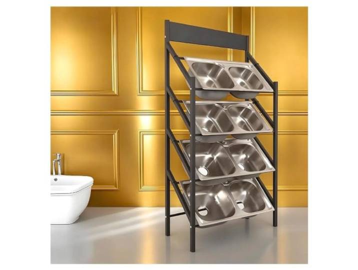 Spülen-Präsentationsständer für den Küchenartikel-Einzelhandel Breitenverstellbarer, robuster Metallständer für Küchenspülen, Tragkraft 75–100kg(4-Tier Small)
