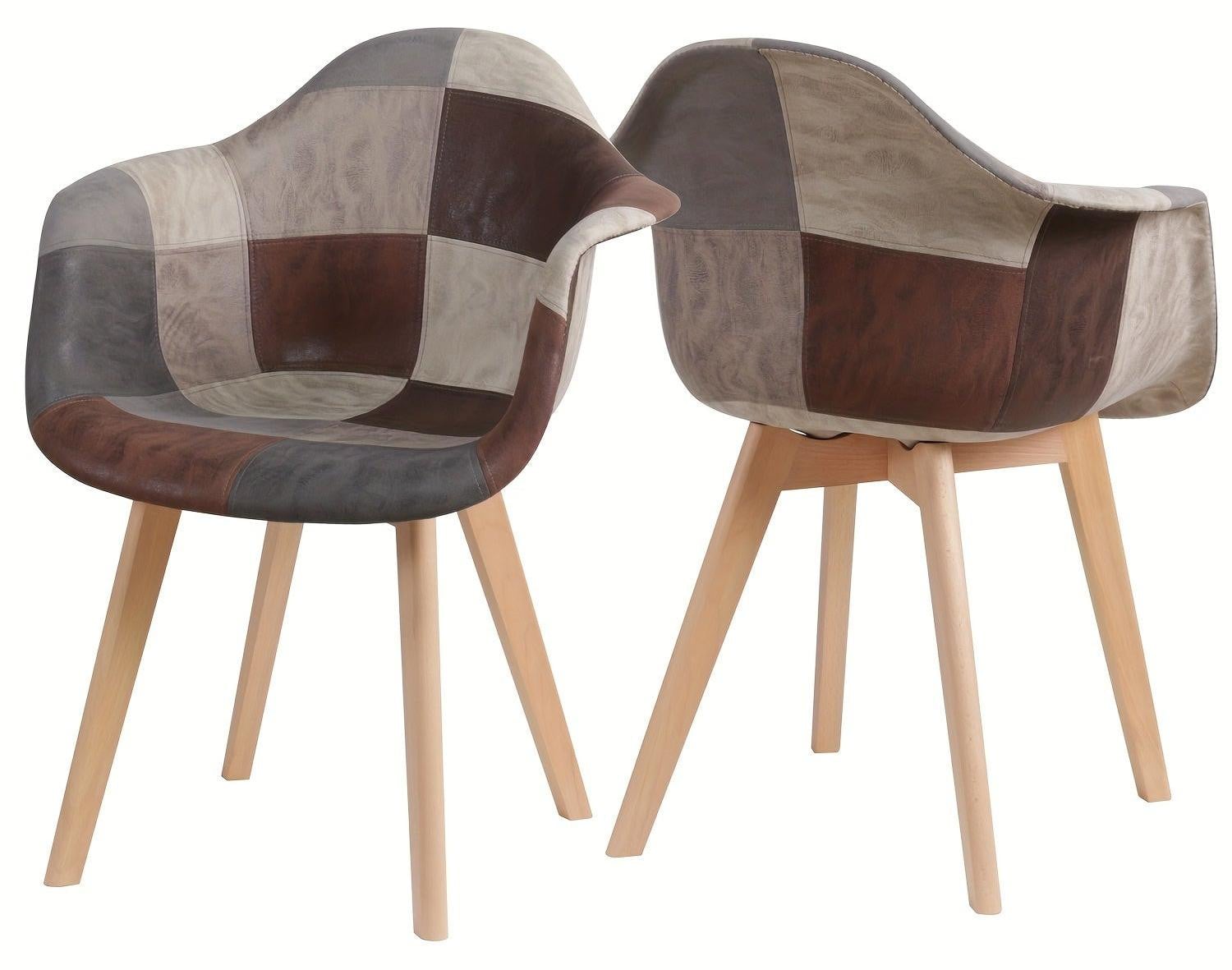 Selius Set van 2 Eetkamerstoelen met Armleuningen en Houten Poten
