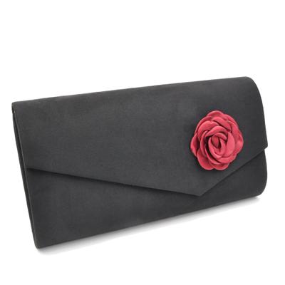 Abendtasche STEUER "Satin-Optik schwarz mit roter Blüte", Damen, Gr. B/H/T: 140cm, schwarz, Taschen Abendtasche