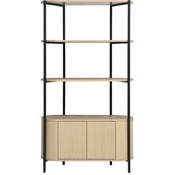 Bücherregal mit Stauraum, helle Holzoptik Eiche und Metall L100 cm ZORA