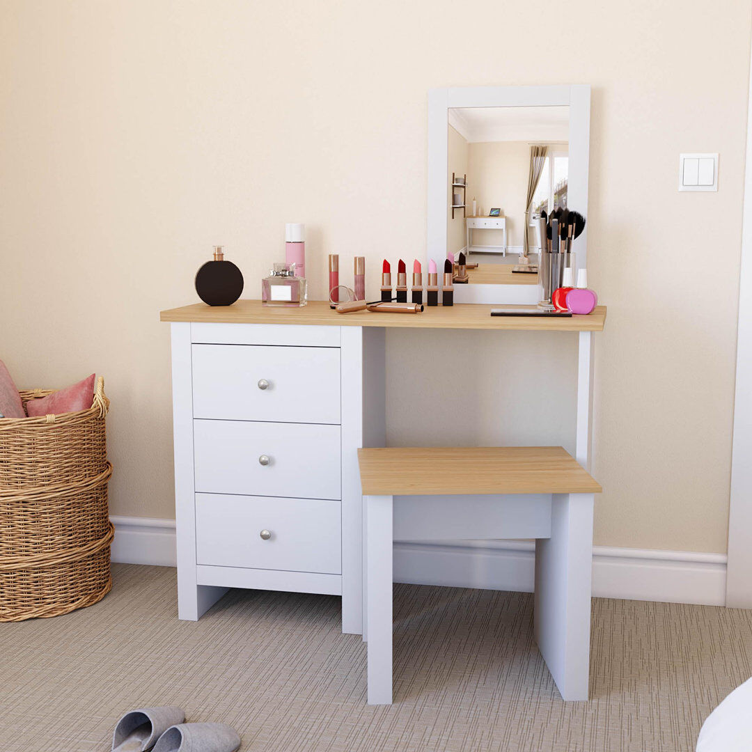 Fernleaf Morley Dressing Table with Mirror White 131cm H X 104cm W X 40cm D