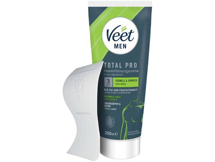 Veet Men Total Pro Haarentfernungscreme Oberkörper & Beine Tube & Spatel