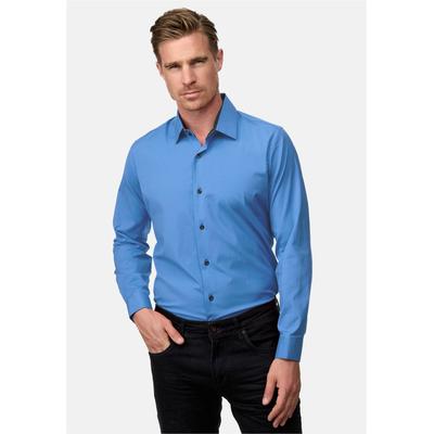 Langarmhemd RUSTY NEAL, Herren, Gr. L, EURO-Größen, blau, 60% Baumwolle, 37% Polyester, 3% Elasthan, unifarben, Hemden, mit trendigem Farbkontrast