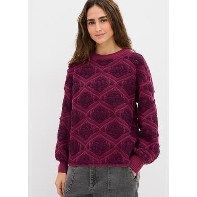 Strickpullover BONPRIX, Damen, Gr. 40/42 (M), lila (beere, holunderbeere), Strick, Obermaterial: 100% Polyacryl, loose fit hüftbedeckend, Rundhals, weit Strickbündchen, Pullover Strickpullover, mit Jacquard-Muster, hüftbedeckend, Loose Fit, im...
